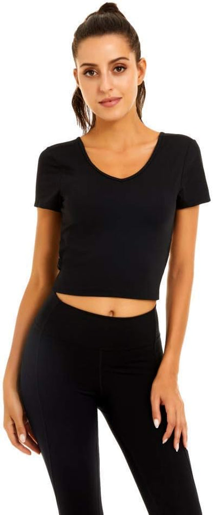 Yoga Tops for Women, Cropped T-Shirt, Cross Back Short Sleeve Crop Tops for Women, Gym Workout Tops