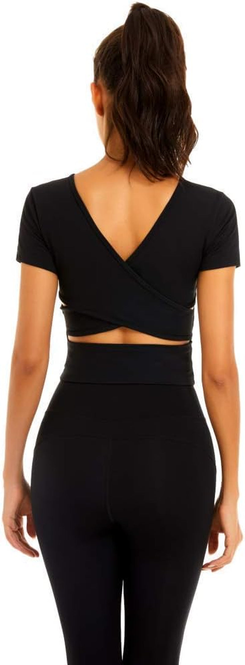 Yoga Tops for Women, Cropped T-Shirt, Cross Back Short Sleeve Crop Tops for Women, Gym Workout Tops