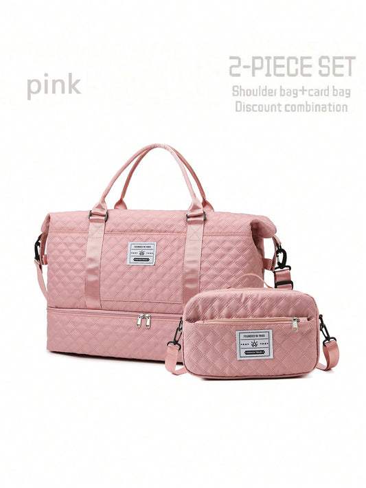 2PCS Large Capacity Travel Duffel Bag, Wet and Dry Separation Fitness Bag, Weekend Overnight Shoulder Bag, Hospital Necessary Mommy Bag, Travel Bag, Holiday Bag, Weekend Bag, Overnight Bag, with a Pull Bar Bag, with Shoe Storage, Boarding Bag, Cosmetics Storage Bag for Suitcase Gym Bag Duffle Bag for Luggage Carry on Bag College Bag Luggage Bags Weekender Bag Hospital Bag Pink Winter